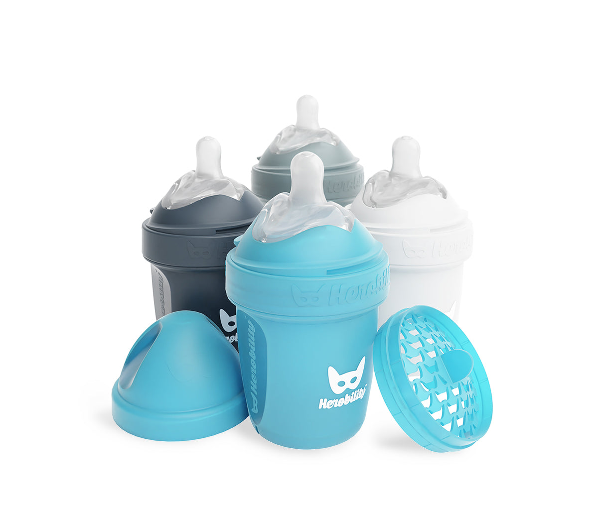 4-pack Nappflaskor 140 ml - Blå, Grå, Vit och Iron Blue