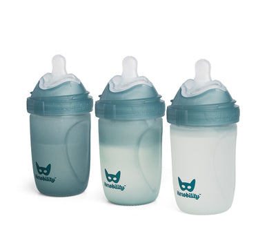 3-pak Glasbabyflasker 220 ml, varmeindikator med silikonebetræk, Teal
