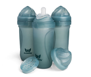 3-pak Glasbabyflasker 320 ml, varmeindikator med silikonebetræk, Teal