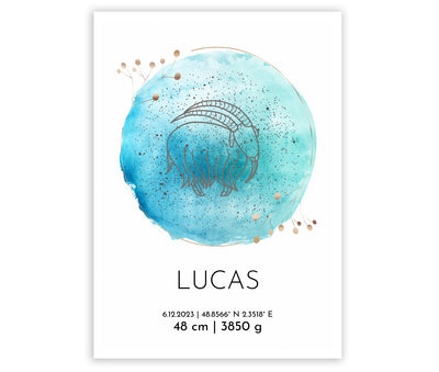 Stjernetegns-fødselsplakat 50x70 cm